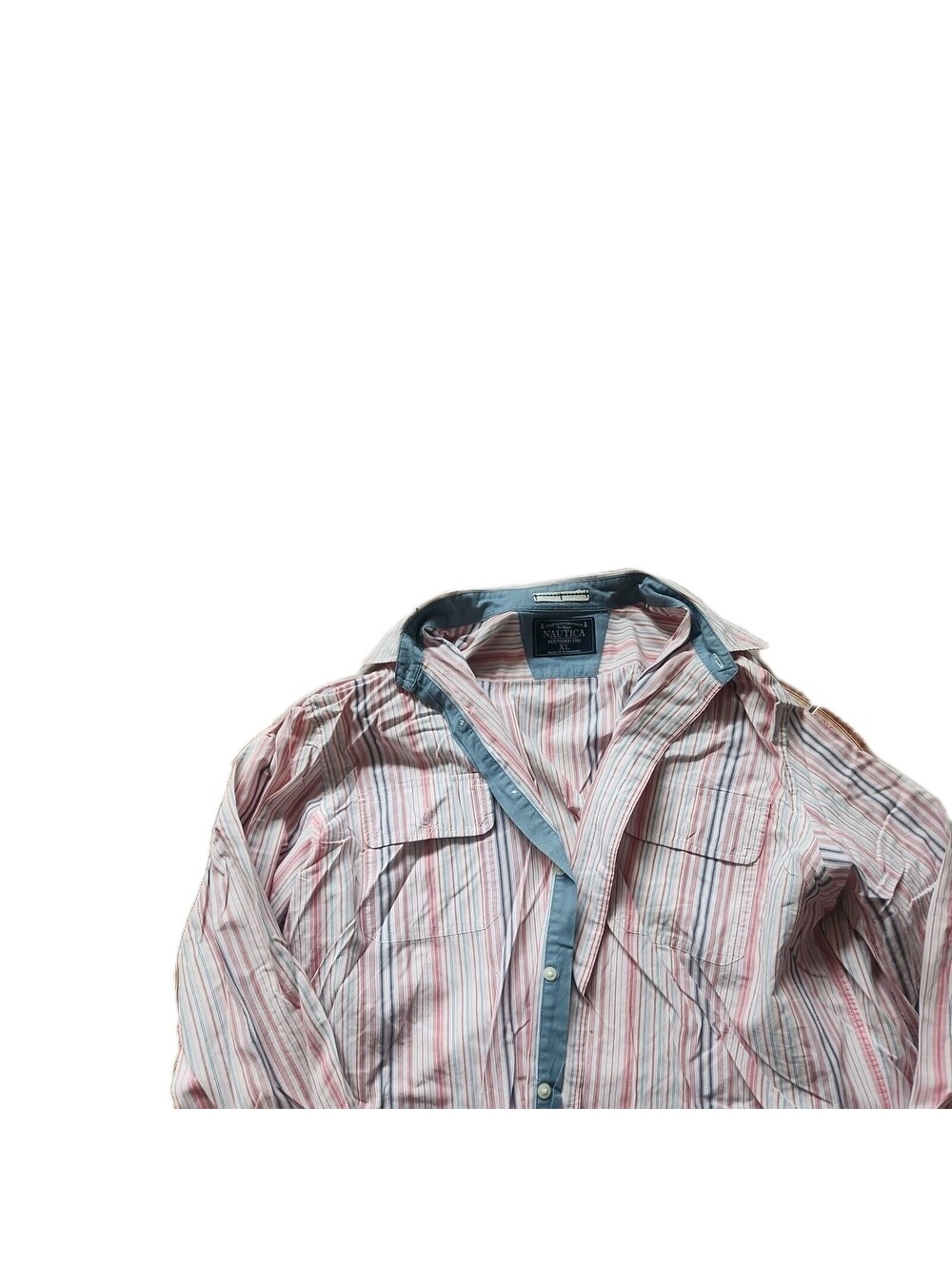 Nautica Men's Pink Classic fit Striped Casual Button-Down Shirt Size XL